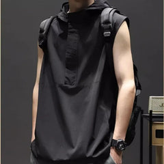 Bonsir Summer Casual Pullover Shirt Tess Vest Men's Loose Sleeveless Hooded Cool Boy Versatile Sports Tops Solid Undershirt