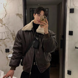 Bonsir Winter Jacket Men Warm Fashion Casual Thickened Leather Jacket Men Streetwear Korean Loose Short Coat Mens Thick Leather Coat