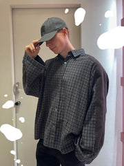 Bonsir Harajuku Patch Contrast Color Checkered Shirts for Men and Women Turn-down Collar Oversized Casual Long Sleeve Fall Plaid Shirt