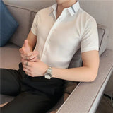 Bonsir Summer High Quality Striped Ribbon Short Sleeve Shirt Men's Slim Fit Business Formal Wear Blouse Streetwear Plus Size 4XL-M