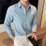 BONSIR  -  Autumn Spring Retro Popular Denim Shirt Men High Quality Pure Cotton Long Sleeve Men's Cowboy Shirts Casual One Pocket Jackets