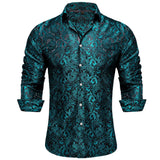 BONSIR  -  Mens Formal Blouse Paisley Long Sleeve Shirts Wedding Casual Style Lapel Neckline Polyester Fabric Regular Fit