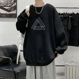 BONSIR  -  Casual Geometric Printed Hoodies Men's Clothing Stylish Basic Autumn Winter Fleece Young Style O-Neck Long Sleeve Sweatshirts