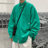 BONSIR  -  Streetwear Loose Mens Shirt Long Sleeve Black Casual Blouses Fashion Pockets Cardigan Outwear