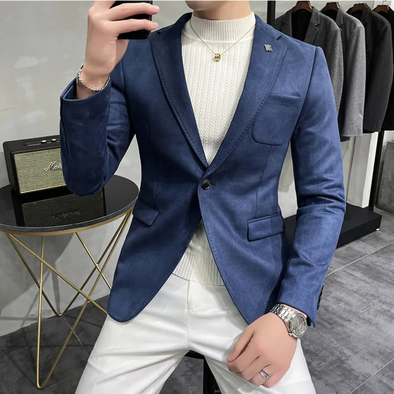 Bonsir Leather Jacket Blazer Men Casual Slim Fit Blazer Hombre Suit Leather Jacket Men Terno Masculino Men Clothing 6 Color