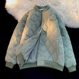 BONSIR  -  Diamond plaid cotton jacket for men and women in autumn and winter thickened baseball uniform casual retro cotton jacket