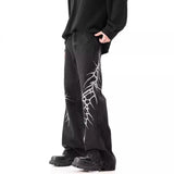 Bonsir Hip-Hop Street Niche Loose Straight Y2k Jeans Mens American High Street Fashion Trend Leisure Heavy Embroidery Flared Trousers