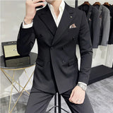 Bonsir 7XL-S (Blazer + Trousers)  Fashion Double Breasted Slim Fit Men's Suit Italian Style Luxury Wedding Social Dress 2 Piece Set