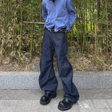 BONSIR  -  Harajuku Cleanfit Vintage Blue Boot Cut Jeans for Men Straight High Street Loose Casual Denim Trousers Oversize Baggy Jean Pants