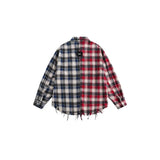 BONSIR  -  Color Blocking Patchwork Men's Checkered Shirt with Tassel Long Sleeves Wearing An Outerwear Loose Stylish Male Top