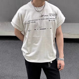 BONSIR  -  Mens T-Shirt Letter Print Cuff Stitching T-Shirt Summer Streetwear Niche Personality Fashion Casual Tops Men'S Clothing 2025 New