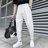 Bonsir Summer Elastic Waist Drape Suit Pants Men Business Office Casual Pants Male Fashion Loose Social Party Formal Trousers