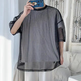 BONSIR  -  Korean Style Round Neck Gauze Breathable Clothes Man Summer Fashion Loose Sheer Thin Style Men's Wear