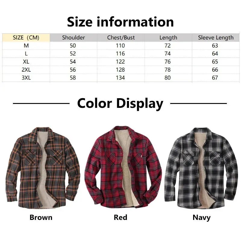 Bonsir Quality Mens Plaid Flannel Shirts Thick Jacket Quilted Lined Long Sleeve Winter Shirt Cotton Coat with Pockets Camisas De Hombre