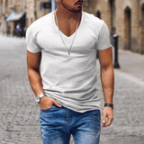 BONSIR  -  New Cotton Men T-shirt V-neck Fashion Design Slim Fit Soild T-shirts Male Tops Tees Short Sleeve T Shirt For Men