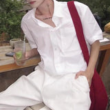 BONSIR  -  College Style Youth Wear Short-Sleeved Shirt Men 2025 Summer New Fashion High-End Handsome Casual Solid Color Y2k White Shirt