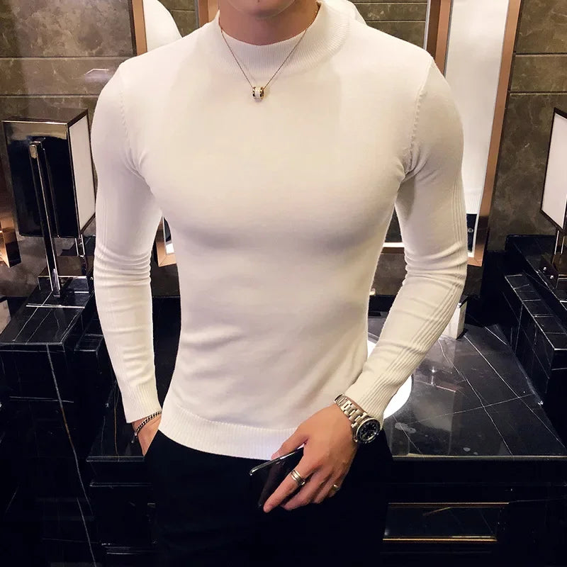 Bonsir 9 Colors Half High Neck Men's Sweater Autumn Winter Casual Solid Color Warm Pullover High Quality Slim Fit Long Sleeve Sweaters