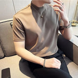 Bonsir Summer New Round Collar Short Sleeved T-shirt Men Cotton Loose Casual Solid Color Tee High Quality Mens Tops Streetwear