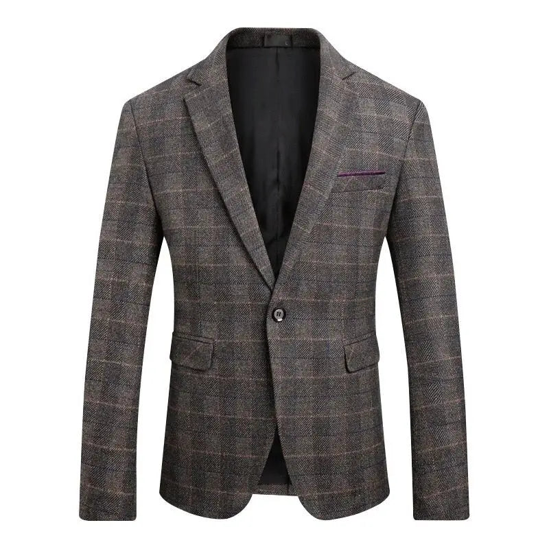 Bonsir British's Style Vintage Plaid Blazer Men Casual Slim Fit Suit Jacket Single Button Business Social Blazer Plus Size M-5XL Hombre