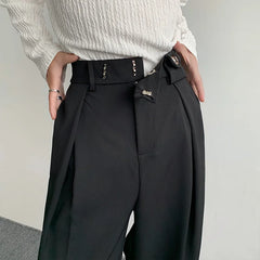 Bonsir New Black Suit Pants Men Fashion Social Mens Dress Pants Korean Loose Oversized Wide Leg Pants Mens Formal Trousers M-2XL