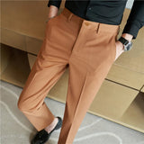 Bonsir Autumn Mens Fashion Embroidered Trousers Korean Business Dress Solid Suit Pant Formal Office Social Slim Fit Casual Suit Pants