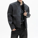 Bonsir Men Pu Leather Jacket Short Shoulder Pad Casual Jacket Streetwear Retro Personality Versatile Leather Jacket Men'S Clothing 2024