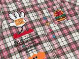 BONSIR  -  Summer Mens Plaid Short Sleeve Shirts Hip Hop Cartoon Embroidered Patch Blouses Harajuku Streetwear Casual Fashion Loose Shirts
