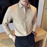 Bonsir High Quality Stand Seamless Shirts Men Long Sleeve Drape Slim Fit Casual Dress Shirts Luxury Formal Social Dress Blouse 4XL-M