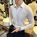 Bonsir Men Fashion Pleated Design Slim Fit Shirts High Quality Long Sleeve Groom Wedding Tuxedo Formal Business Casual Social Shirt