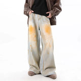 BONSIR  -  Wasteland style niche design yellow mud jeans men's American high street drape straight floor pants wide-leg pants