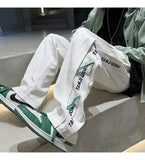 BONSIR  -  Autumn White Casual Pants Men Spliced straight Wardrobe Trousers Hong Kong Style High Street Wide-leg Sports Trousers