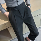 Bonsir High Quality Business Casual Draped High-waist Trousers Men Stripes Formal Pants Male Formal Office Social Suit Pants