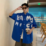 BONSIR  -  Summer Fashion Letter Print Men Shirts Casual Short Sleeve Trend Oversized Korean Streetwear Shirts Retro Loose Y2k T Shirt