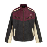 BONSIR  -  Patchwork PU Leather Jackets Mens Streetwear Hip Hop Motorcycle Coats Oversized Harajuku Vintage Casual Zip Up Jacket Outerwear