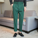 Bonsir High Quality Business Casual Draped High-waist Trousers Men Stripes Formal Pants Male Formal Office Social Suit Pants