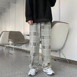 Bonsir Summer New Men Jeans Plaid Printed Hip Hop Denim Pants Korean ins Male Straight Loose Streetwear Baggy Cowboy Trousers 2XL-M