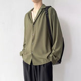 BONSIR  -  Korean Fashion Men's Shirt Spring Summer New Loose Casual Long-sleeved Lapel High Street Male Suit Shirt White Black Gray Green