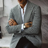 Bonsir Double Breasted Houndstooth Blazer for Men Peaked Lapel Custom Made Wedding Suit Jacket Male Fashion Coat