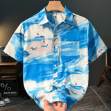 BONSIR  -  Hawaiian Style Beach Short-sleeved Shirt Men's Summer Fashion Thin Loose and Versatile Casual Vacation Seaside Shirt