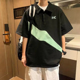 BONSIR  -  Spliced Contrasting Color Men's Short Sleeved T-shirt  Summer Button Design Versatile MaleTees Vintage Loose Casual Top