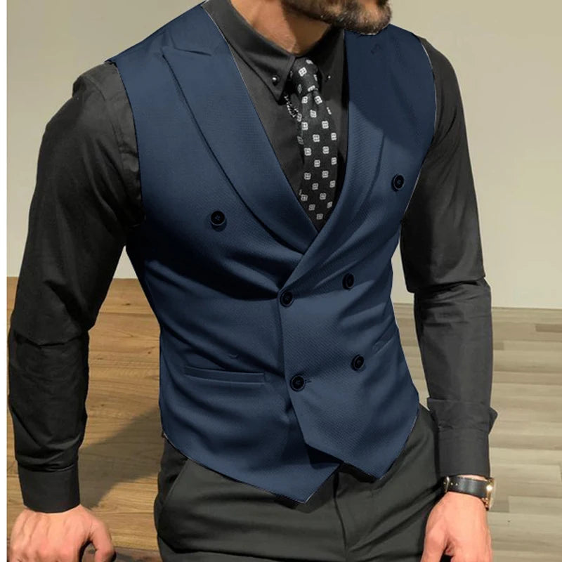 Bonsir Men Vest Burgundy With Double Breasted Slim Fit Groomsmen Waistcoat For Wedding Business Banquet Work Male Coat