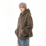 Bonsir Niche Design Men's Polar Fleece Hoodie Jackets Solid Color Loose Clothing Thickened Casual Menswear Stylish Spring