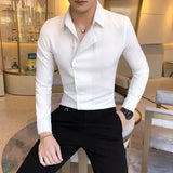 Bonsir New Autumn Fashion Side Button Design Shirt Men's Long Sleeve Slim Fit Business Solid Color Social Party Dress Shirts 4XL-M