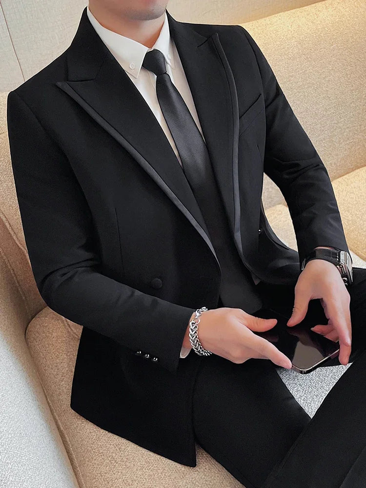 Bonsir Fashion Double Breasted Design Slim Fit Suit Jacket 2024 New Men's Casual Wedding Party Blazers Best Man Prom Suit Coats Tuxedo