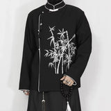 Bonsir Chinese Style Dark Embroidered Long-Sleeved Tops For Men In Autumn  Fashion Trend Stand-Up Collar Design Hanfu Casual Suit Tops