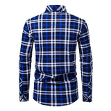 BONSIR  -  Autumn Mens Shirts Quality Dress Shirts Long Sleeve Slim Fit Solid Plaid Business Formal Blue Shirt Male Social Clothing