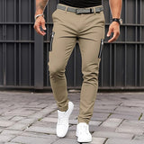 Bonsir Man Pure Cotton Zip Pockets Cargo Pants Fashion Mid Waist Solid Work Pants Streewtear Versatile Slim Trousers Men Clothing