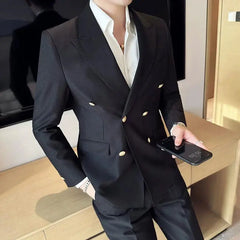 Bonsir Classic Luxury Mens  Double Breasted Suit Jacket Groom Wedding Tuxedos Business Casual Blazer Social Club Outfits Suit Coat