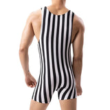 BONSIR  -  Mens Striped Bodysuits Leotard Undershirts Boxers Underwear Sleeveless Fitness Wrestling Singlet Slip Jumpsuits Seamless Rompers