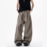 BONSIR  -  Old Qian style pleated wide-leg pants versatile body three-dimensional belt straight-leg pants men's trousers trousers
